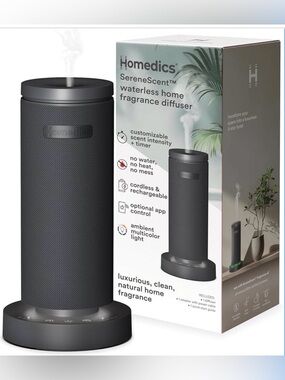 Homedics Charcoal Rechargeable Waterless Diffuser, NEW